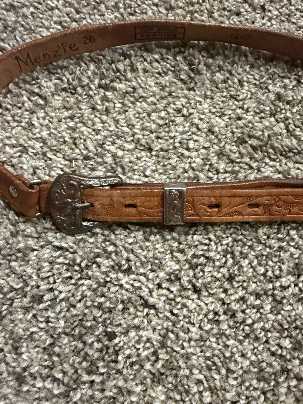 VTG Tooled Leather Western Belt Ranger Buckle Top Grain Cowhide Cowboy Size 26